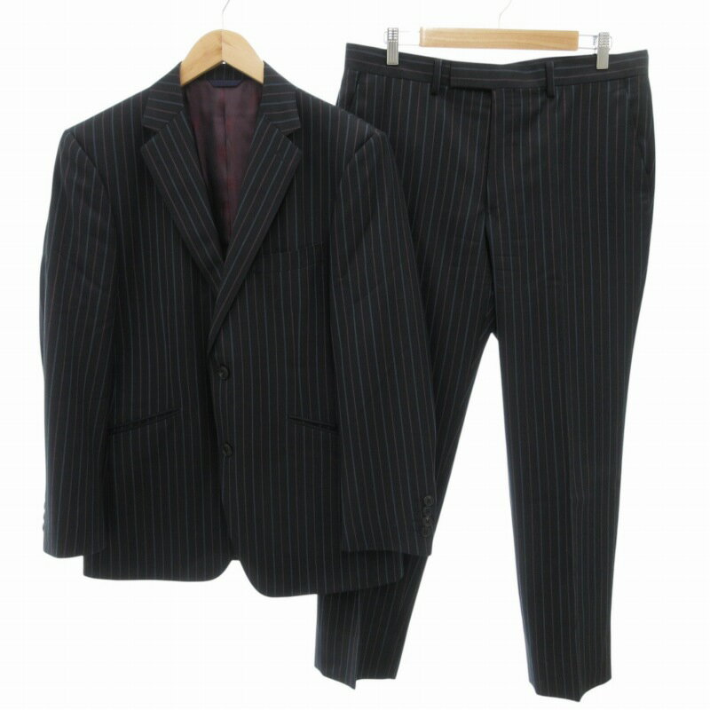 【中古】ケント&カーウェン KENT&CURWEN DORMEUIL社生地 スーツ セットアップ ビジネス フォーマル ジャケット パンツ マルチストライプ 2B 総裏 AB6 L 黒 ブラック /FF メンズ 【ベクトル 古着】 241223