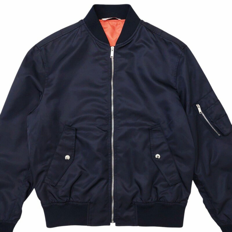 【中古】ヴァレンティノ ヴァレンチノ VALENTINO 美品 バックロゴ プリント ジップ ボンバー ジャケット フライトジャケット ブルゾン MA-1 XV3CIF15826 I 46 濃紺 ネイビー 0520 メンズ 【ベクトル 古着】 250522