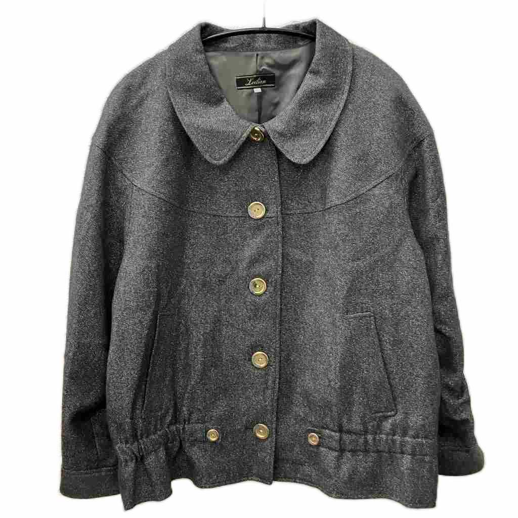 【中古】レリアン Leilian ブルゾン 金ボタン 絹 シルク混 大きいサイズ 13+ XXL相当 ダークグレー 7676-134B ■GY09 レディース 【ベクトル 古着】 250807