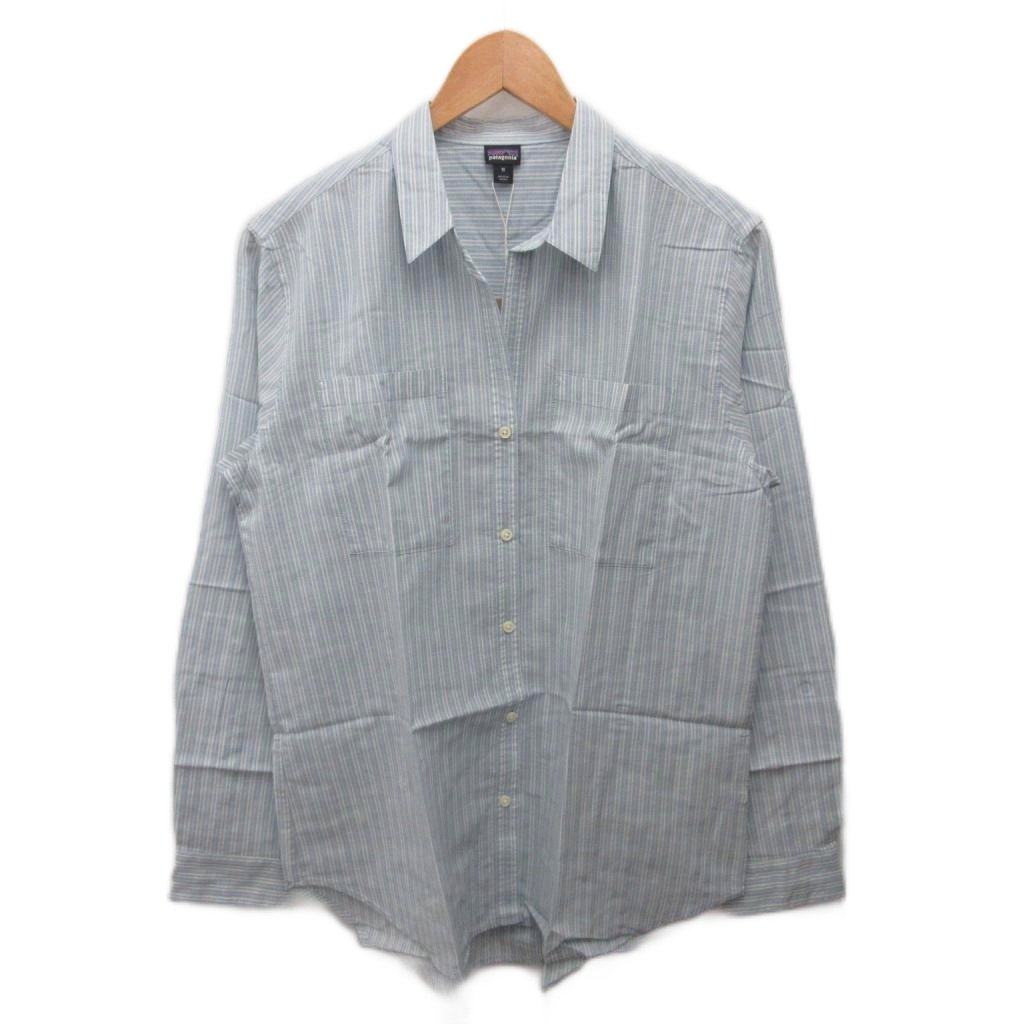 未使用品 パタゴニア Patagonia タグ付き Light Weight A/C Buttondown シャツ 長袖 ストライプ M 青 ブルー 白 ホワイト 54296 レディース  260615
