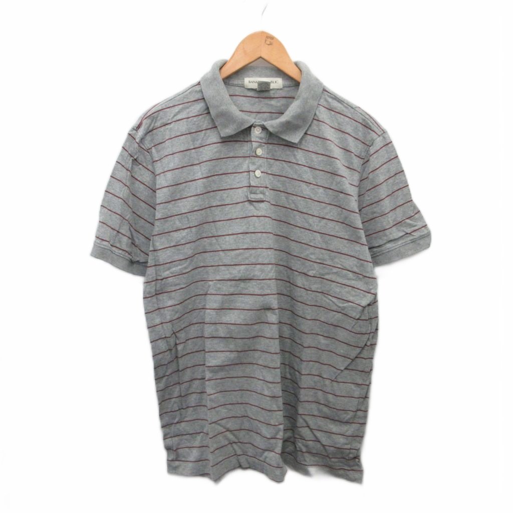 【中古】バナナリパブリック BANANA REPUBLIC ポロシャツ ボーダー 半袖 グレー L メンズ 【ベクトル 古着】 260115