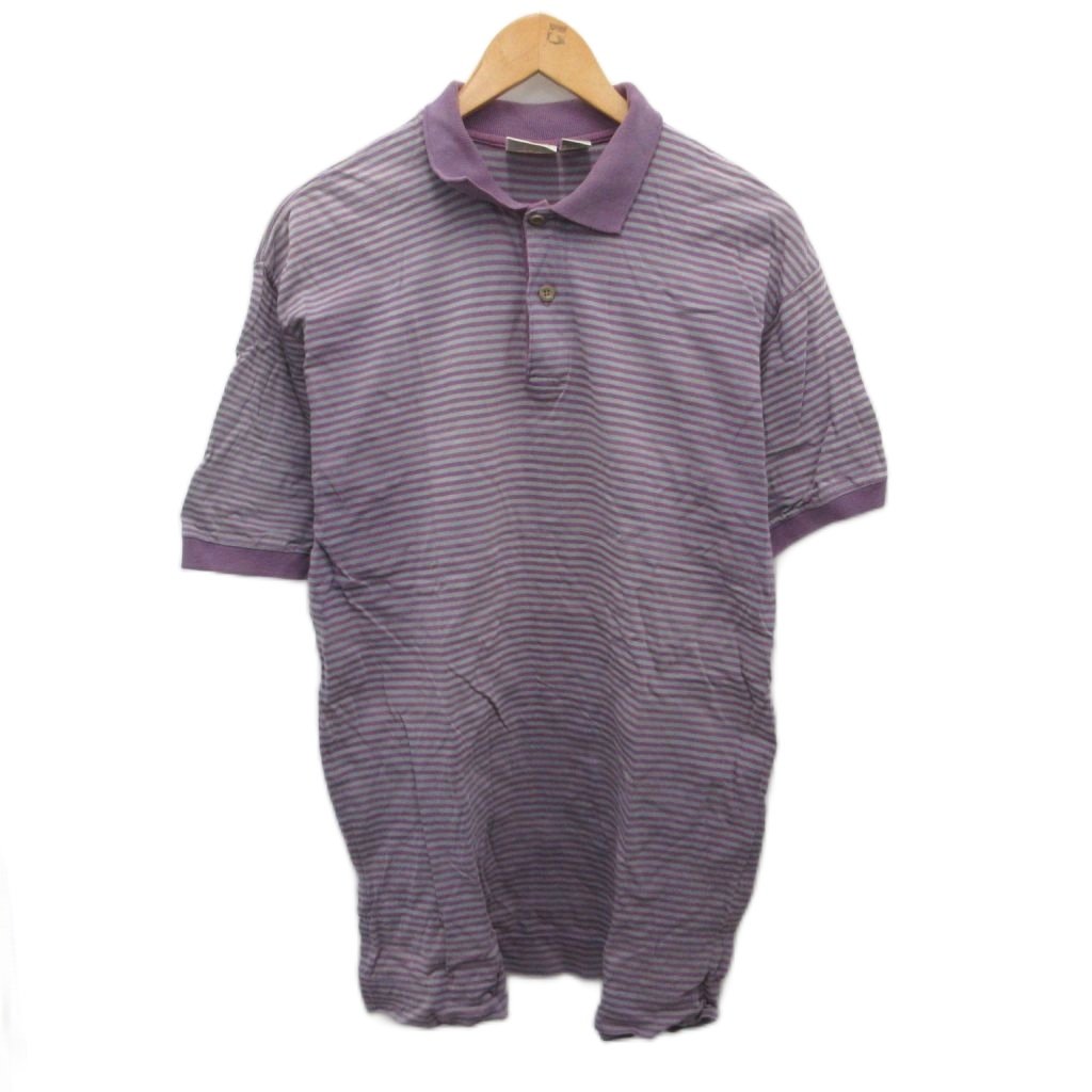 【中古】ヴァン ヒューゼン Van Heusen 90s ポロシャツ 半袖 ボーダー 紫 パープル L メンズ 【ベクトル 古着】 260115