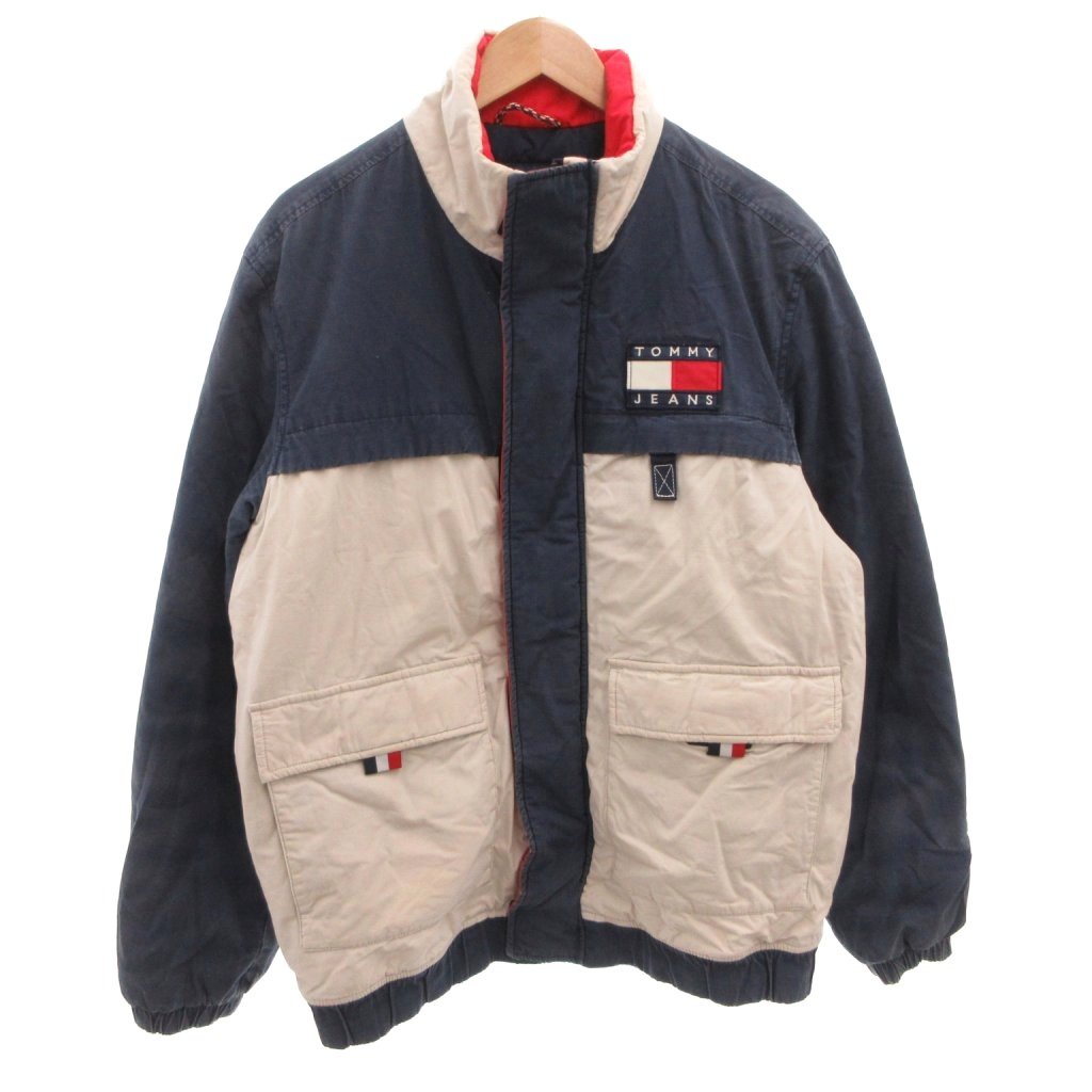 【中古】トミーヒルフィガー TOMMY HILFIGER ブルゾン ジャケット 中綿 ロゴ刺繍 L 白 ホワイト 紺 ネイビー /FF メンズ 【ベクトル 古着】 260328