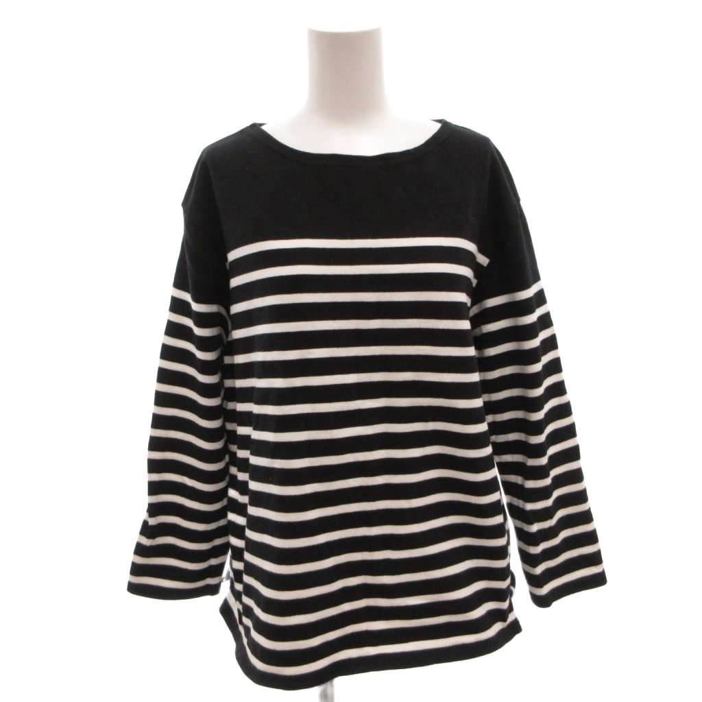 【中古】シップス エニィ SHIPS any ウォッシャブルカラー ボーダー プルオーバー カットソー Tシャツ ロンT バイカラー 長袖 F 黒 ブラック 白 ホワイト /FF レディース 【ベクトル 古着】 260327