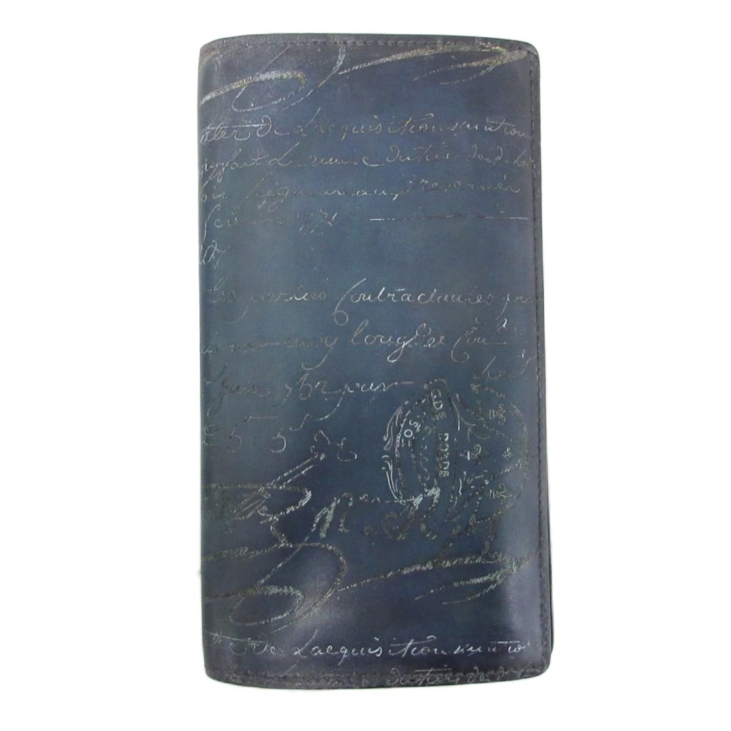【中古】ベルルッティ Berluti セコイア カリグラフィー 長財布 ロングウォレット 小銭入れ センタースタンプ レザー ネイビー メンズ 【ベクトル 古着】 260309