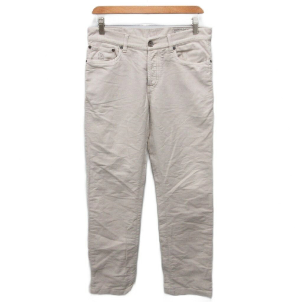 【中古】ブルネロクチネリ BRUNELLO CUCINELLI チノパン スラックス パンツ ロゴ刺繍 ボタンフライ ストレート 2 アイボリー ■IBO91 メンズ 【ベクトル 古着】 260312