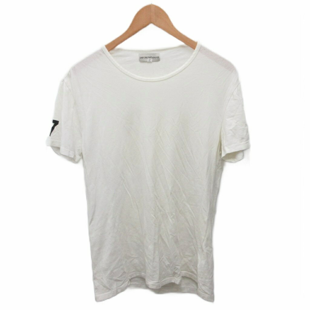 【中古】エンポリオアルマーニ EMPORIO ARMANI Tシャツ 半袖 カットソー ロゴプリント 袖プリント XL 白 ホワイト ■IBO91 【ベクトル 古着】 260424