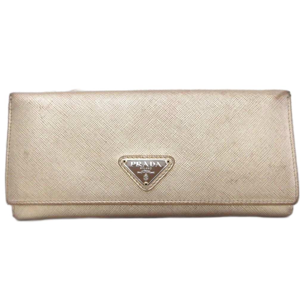 【中古】プラダ PRADA サフィアーノ 長財布 ロング ウォレット 小銭入れ有 ロゴ金具 三角ロゴ ゴールドカラー レディース 【ベクトル 古着】 260401