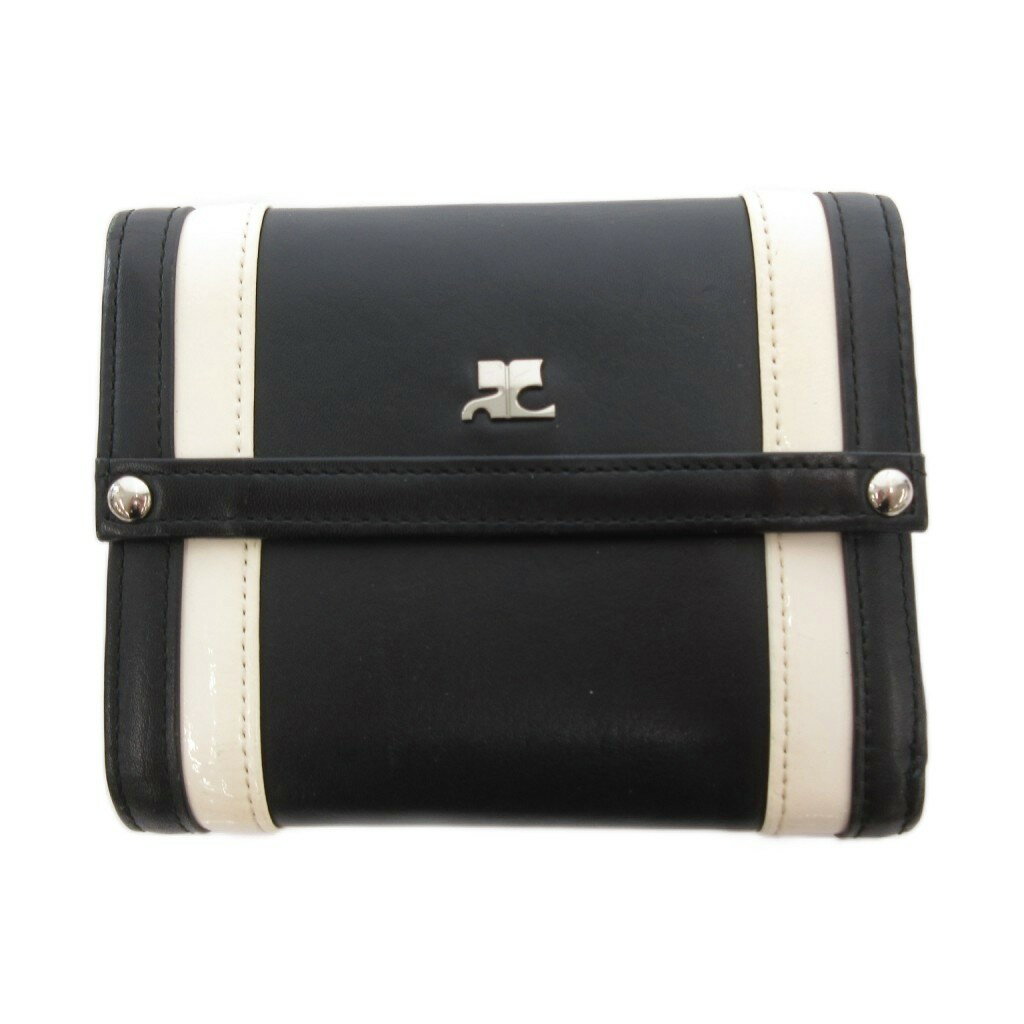 訳有 未使用 クレージュ ☆ レザー ロゴ バイカラー 二つ折財布 モノトーン Courreges - 訳有 未使用 クレージュ ☆ レザー ロゴ バイカラー 二
