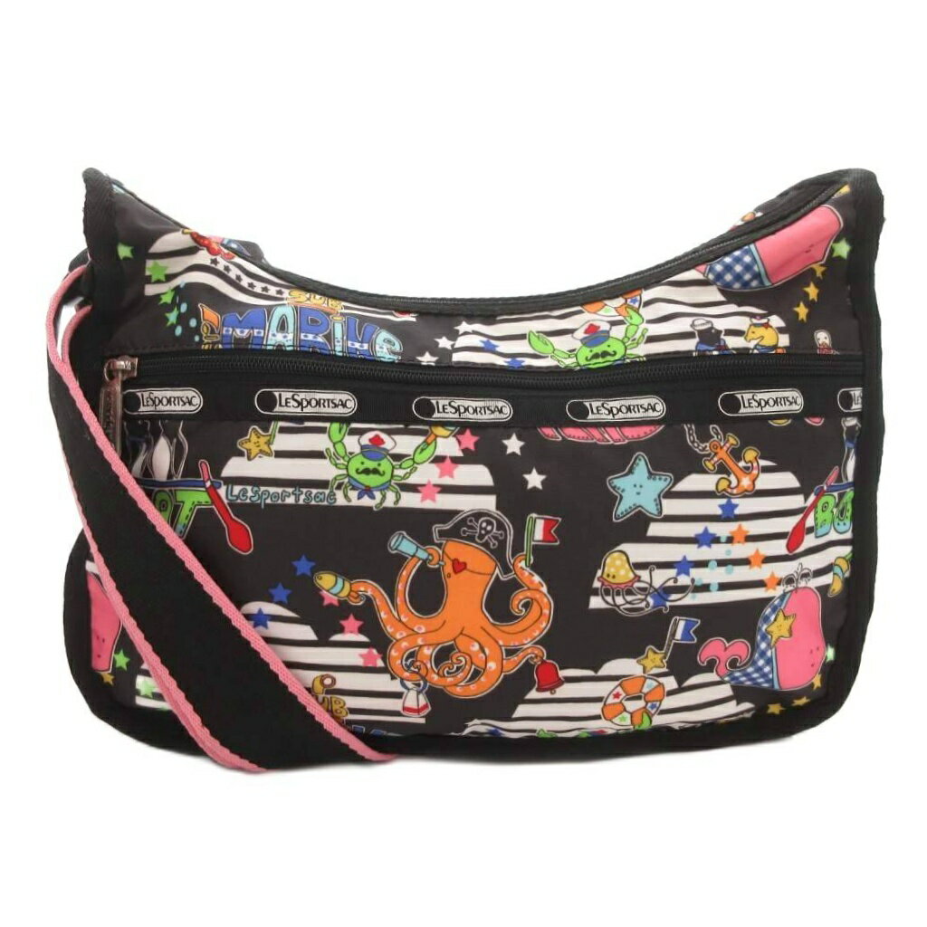 乐天商城 - 【中古】レスポートサック LesportSAC ショルダーバッグ 黒 ブラック ピンク マルチカラー 海洋モチーフ柄 ストライプ柄 /TQ ■GY99 レディース 【ベクトル 古着】 260508