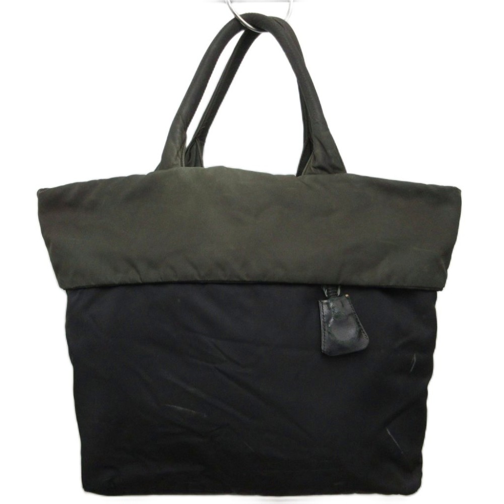 プラダ PRADA テスートダブル TESSUTO DOUBLE ロゴ トートバッグ ハンドバッグ ナイロン カーキ 黒 ブラック ☆AA★ レディース  260414
