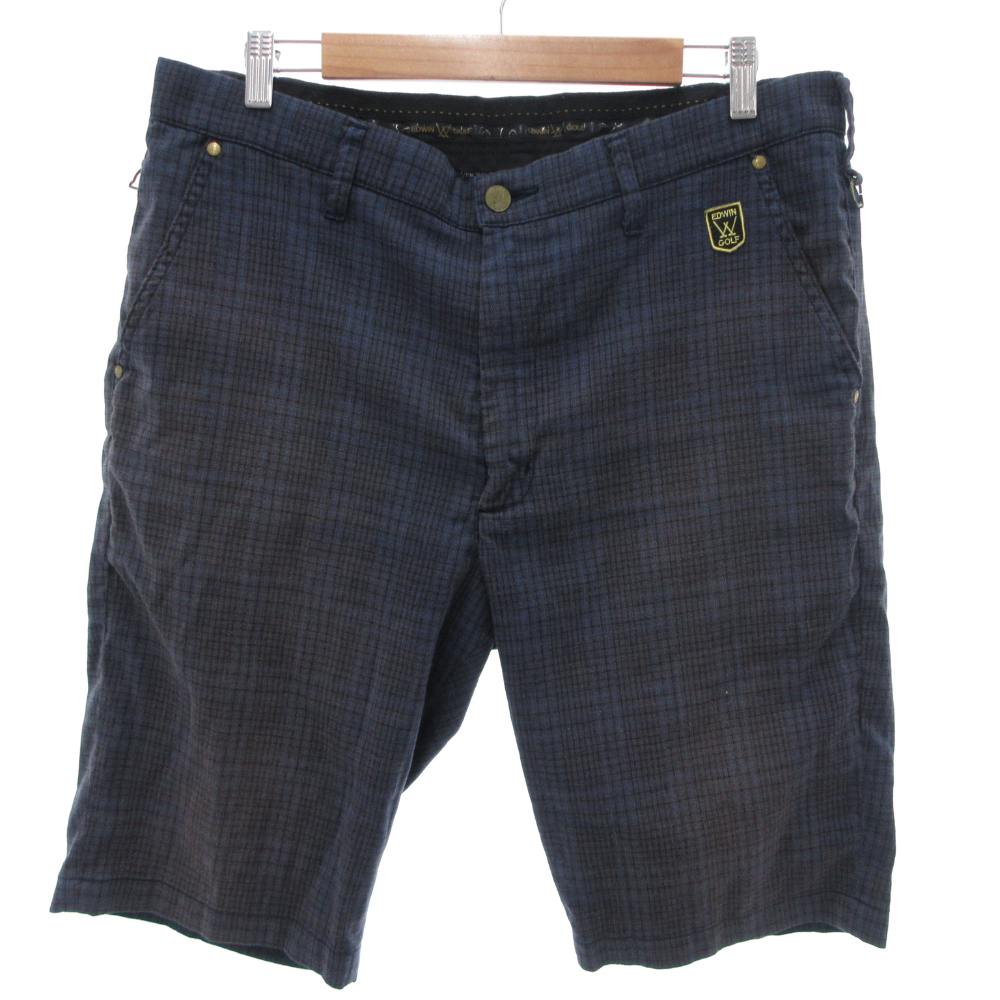 樂天商城 - 【中古】エドウィン EDWIN ゴルフ ショートパンツ リネン混 XL 青 ブルー ロゴワッペン チェック柄 /YF ■GY99 メンズ 【ベクトル 古着】 260423