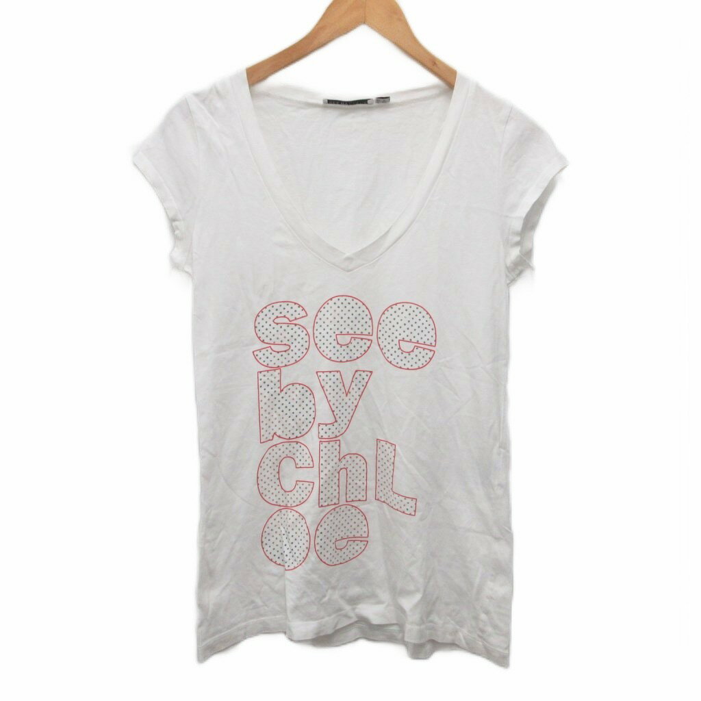 【中古】シーバイクロエ SEE BY CHLOE Tシャツ カットソー Vネック 半袖 プリント 白 ホワイト 40 ■IBO96 レディース 【ベクトル 古着】 260521