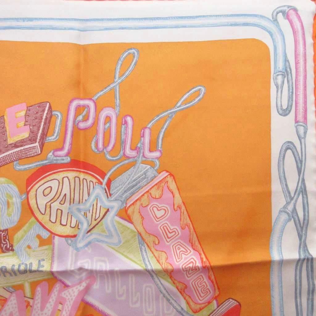 【中古】エルメス HERMES 23SS カレ45 ガヴロッシュ シュヴァロスコープ ネオン Chevaloscope Neon スカーフ ストール 総柄 絹 シルク100% オレンジ マルチカラー レディース 【ベクトル 古着】 260516 3