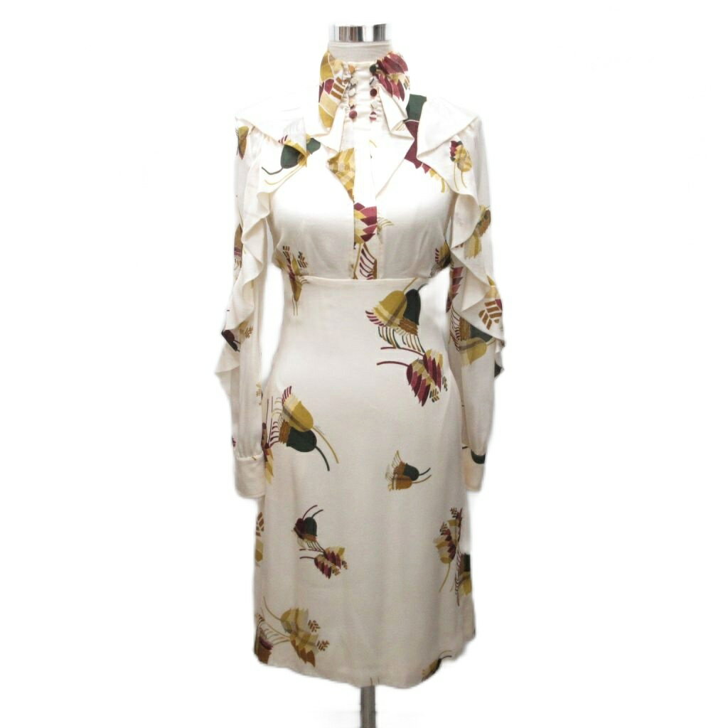 gucci///////////////\\\' - 【中古】グッチ GUCCI 07AW シルク100% ワンピース ひざ丈 スカート フローラル フリル アイボリー 38 レディース 【ベクトル 古着】 260606