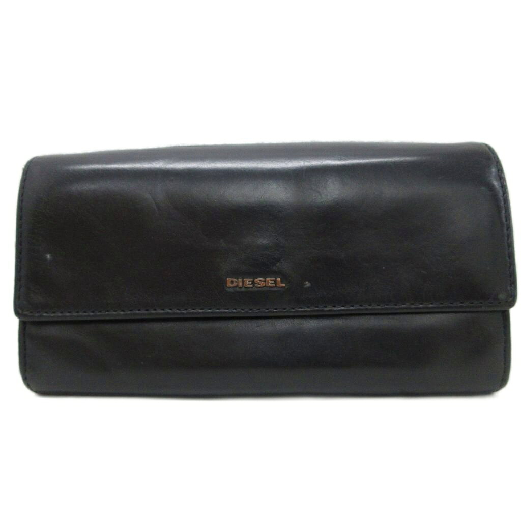 【中古】ディーゼル DIESEL 長財布 ロング ウォレット ロゴ金具 レザー 皮革 黒 ブラック 赤 レッド ■IBO100 メンズ 【ベクトル 古着】 260628