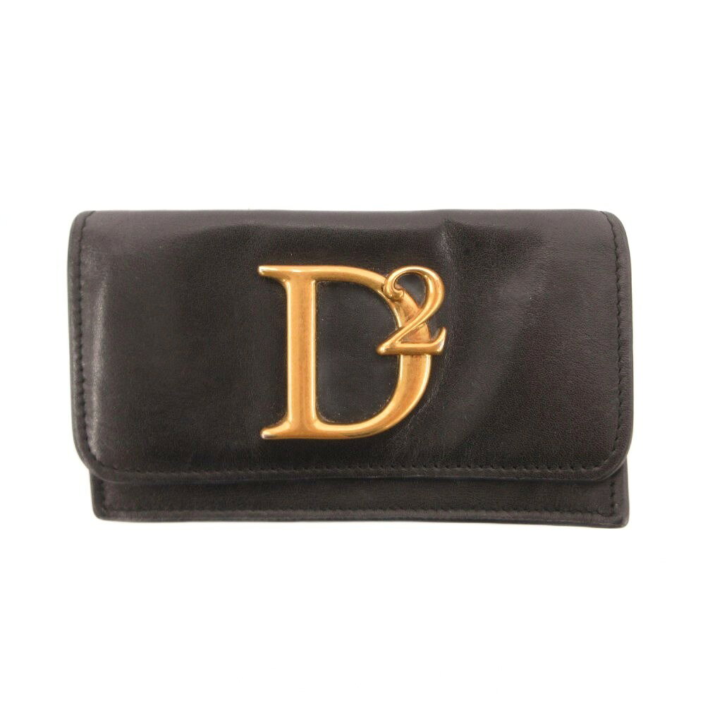 【中古】ディースクエアード DSQUARED2 D2ロゴ カードケース 名刺入れ レザー 本革 フラップ 黒 ブラック /JS ■IBO100 メンズ 【ベクトル 古着】 260728