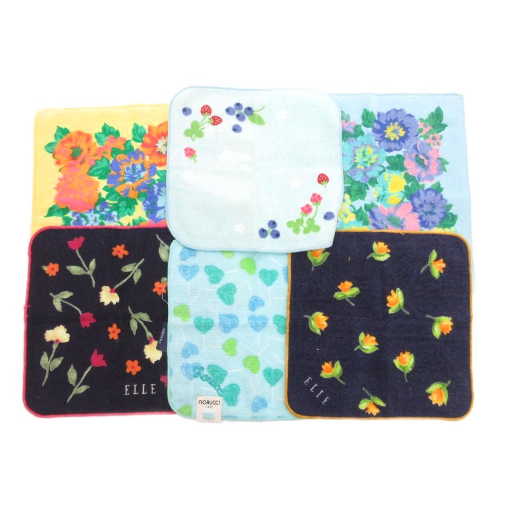 【中古】エル ELLE 他 おまとめ6点セット ハンカチ 花柄 ハート柄 フルーツ柄 紺 ネイビー 水色 ライトブルー 黄 イエロー /ML レディース 【ベクトル 古着】 260824