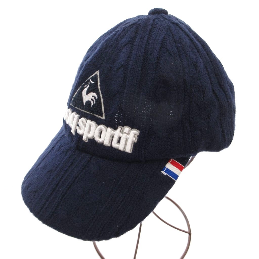 【中古】ルコックスポルティフ le coq sportif キャップ 野球帽 ロゴ刺繍 ニット F(57cm〜59cm) 紺 ネイビー /ML ■IBO101 メンズ 【ベクトル 古着】 260821