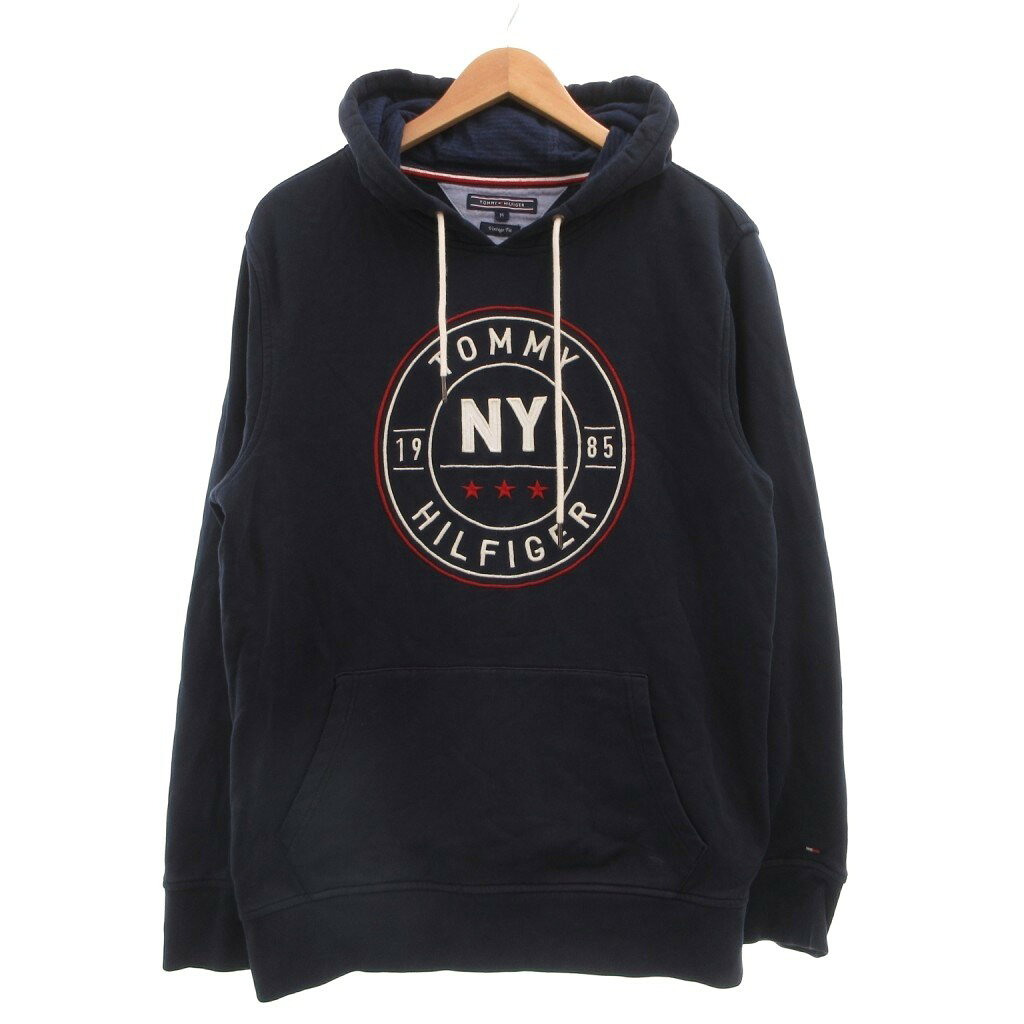 【中古】トミーヒルフィガー TOMMY HILFIGER パーカー プルオーバー ロゴ M 紺 ネイビー 白 ホワイト 赤 レッド /SX ■IBO103 メンズ 【ベクトル 古着】 260902