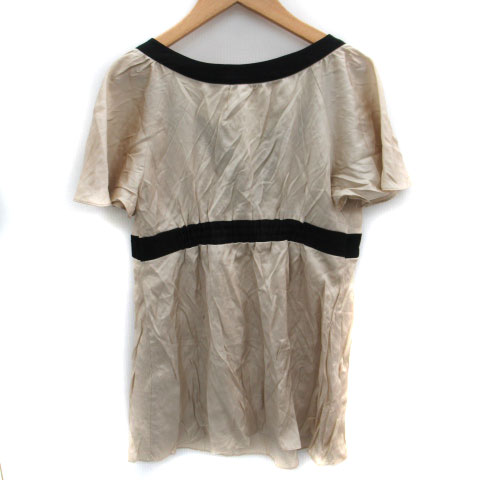 【中古】レイビームス Ray Beams チュニック 半袖 スリットネック バイカラー ベージュ 黒 ブラック /SM14 レディース 【ベクトル 古着】 240917