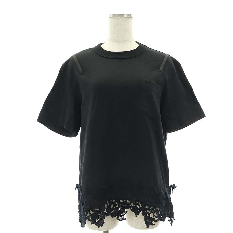 【中古】サカイ sacai Cotton Jersey x Lace T-Shirt Tシャツ カットソー 半袖 2 M 黒 ブラック /AT ■OS ■SH レディース 【ベクトル 古着】 240205