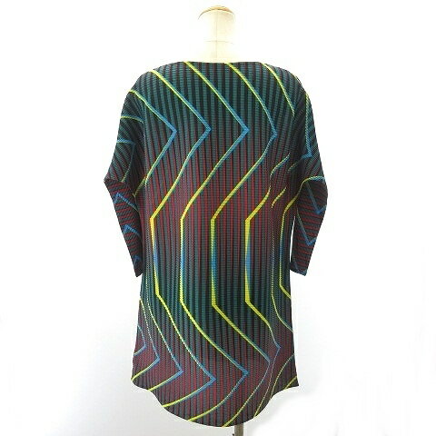【中古】イッセイミヤケ ISSEY MIYAKE 美品 16AW 横プリーツ チュニック カットソー IM64FT652 マルチカラー 2 約M レディース 【ベクトル 古着】 240514