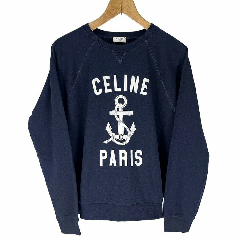 【中古】未使用品 セリーヌ CELINE アンカー プリント スウェット ANCHOR CASHMIRE SWEATER XL セーター 紺 ネイビー 2Y244450I レディース 【ベクトル 古着】 250313