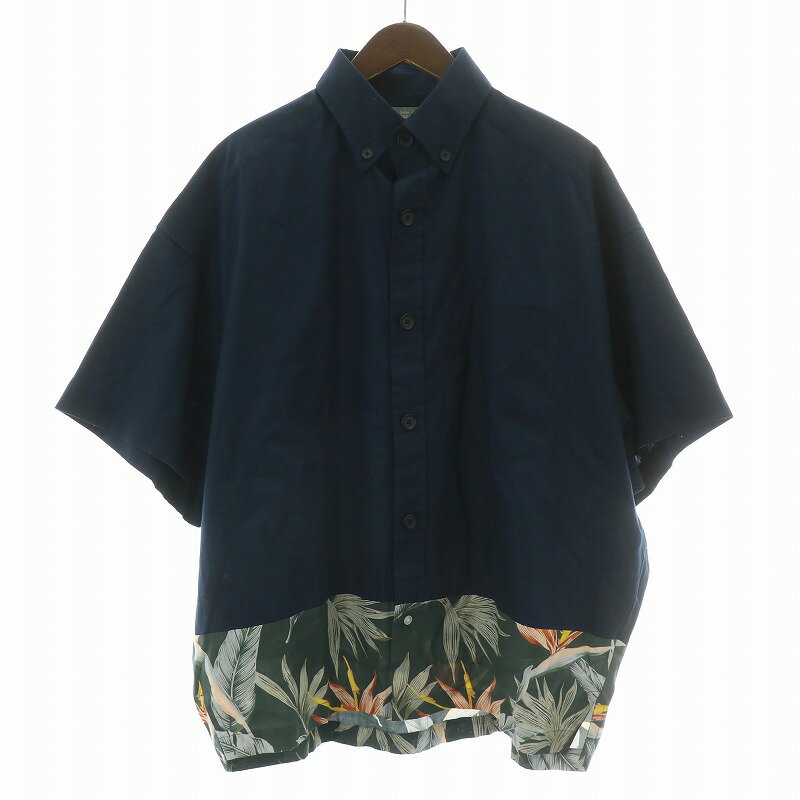 【中古】カラー kolor BEACON ボタンダウンシャツ アロハ カジュアル 半袖 レギュラーカラー 切替 1 紺..