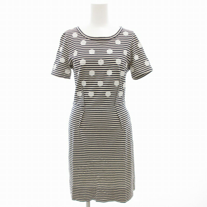 【中古】マークバイマークジェイコブス MARC by MARC JACOBS ワンピース 半袖 ミニ ボーダー スパンコール S 紺 ネイビー 白 ホワイト /GV35 レディース 【ベクトル 古着】 250804