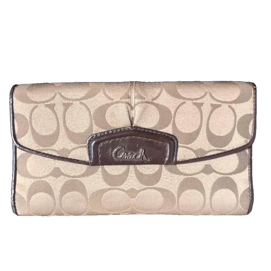 【中古】コーチ COACH 長財布 シグネチャー スナップボタン ベージュ ■GY99 レディース 【ベクトル 古着】 260404