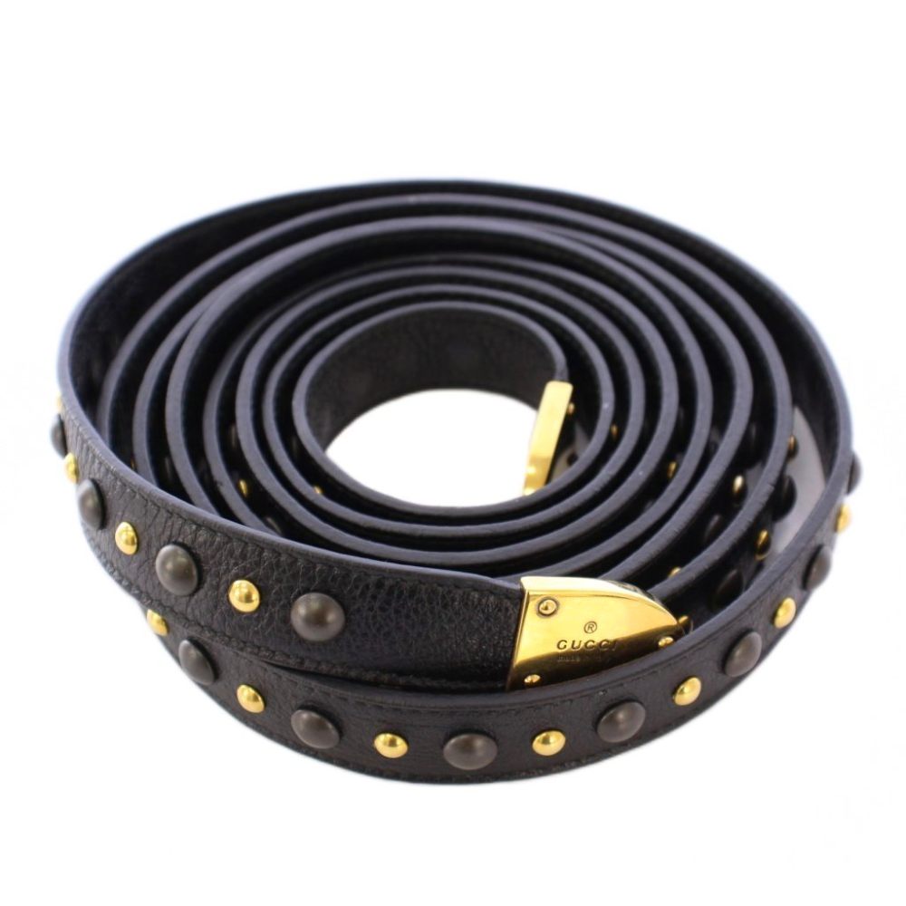 【中古】グッチ GUCCI ロングベルト レザー スタッズ 装飾 バイカラー 黒 ブラック ゴールドカラー /BB ■OH レディース 【ベクトル 古着】 260415