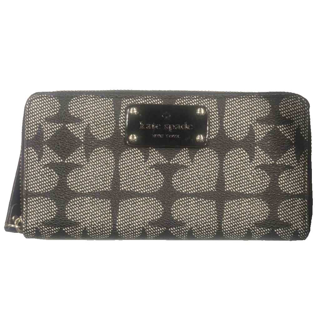 【中古】ケイトスペード KATE SPADE 長財布 ラウンドファスナー 総柄 グレー ■GY99 レディース 【ベクトル 古着】 260424