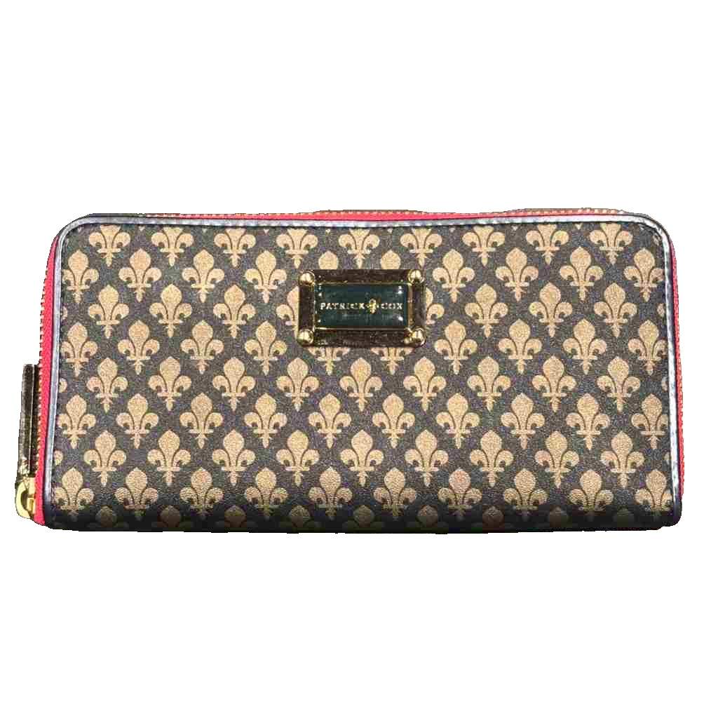 【中古】パトリック コックス PATRICK COX 長財布 ラウンドジップ 総柄 ベージュ 赤 レッド ■GY99 レディース 【ベクトル 古着】 260428