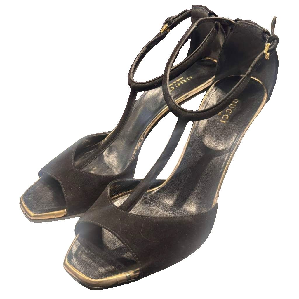 gucci///////////////\' - 【中古】グッチ GUCCI サンダル バックストラップ スエード 37.5 黒 ブラック レディース 【ベクトル 古着】 260523