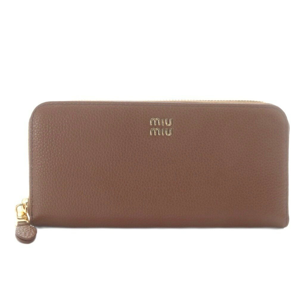 【中古】ミュウミュウ miumiu レザー 財布 長財布 ラウンドファスナー コニャックブラウン 5ML506-ADT7-F0046 /YO17 ■OH レディース 【ベクトル 古着】 260530