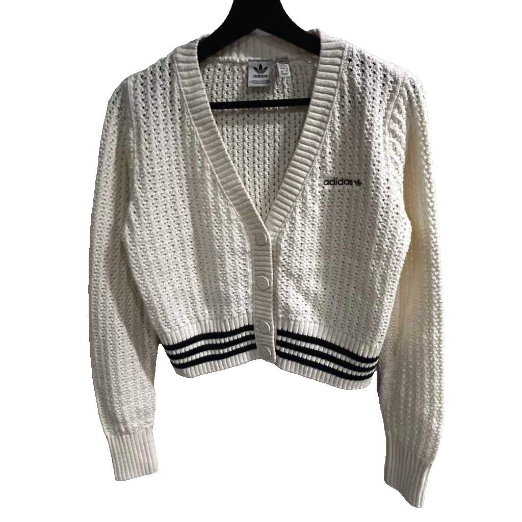 【中古】アディダス adidas ニットカーディガン ロゴ XS 白 ホワイト ■GY06 レディース 【ベクトル 古着】 260625
