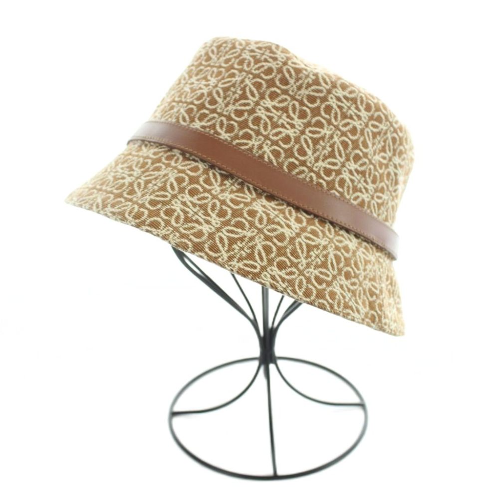 【中古】ロエベ LOEWE ANAGRAM BUCKET HAT 帽子 バケットハット アナグラム レザーベルト 59 茶 ブラウン /YI2 ■OH レディース 【ベクトル 古着】 260722