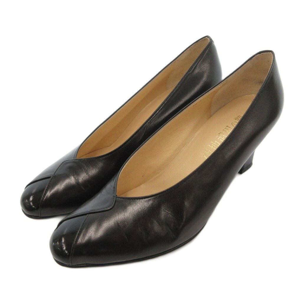 【中古】タケオキクチ TAKEO KIKUCHI 美品 パンプス 23.5 レザー アーモンドトゥ チャンキーヒール 黒 ブラック /OB ■MS レディース 【ベクトル 古着】 261016