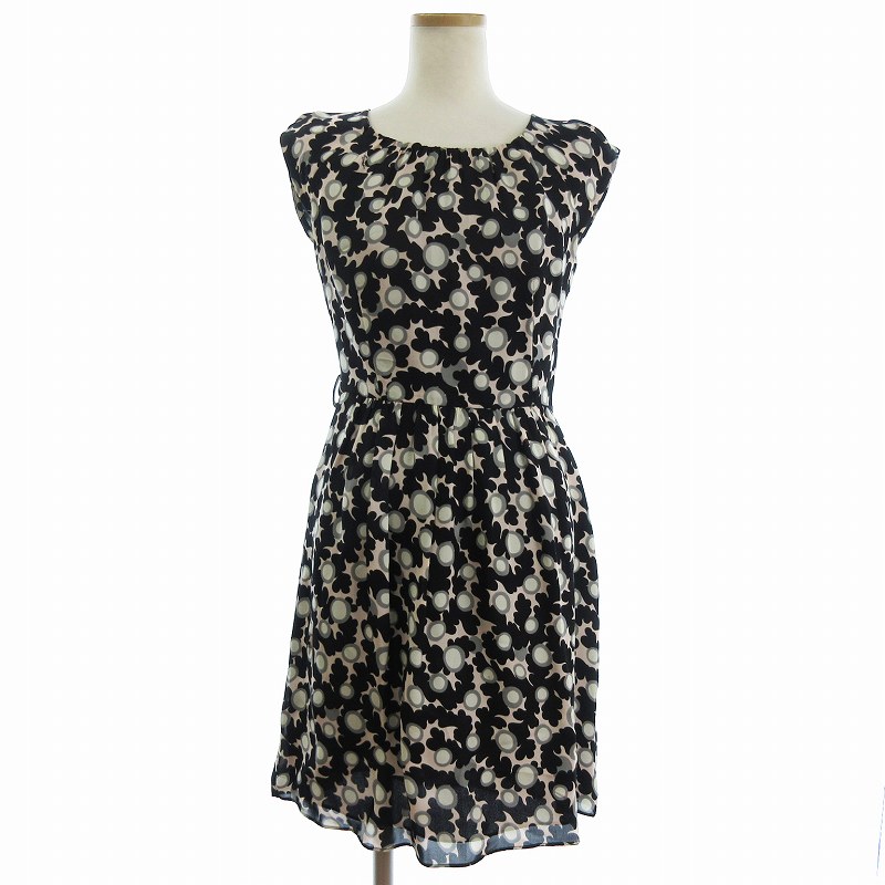 【中古】ミリーオブニューヨーク MILLY OF NEW YORK ワンピース ひざ丈 シルク 総柄 黒 ブラック系 2 M位 ■GY35 レディース 【ベクトル 古着】 241226