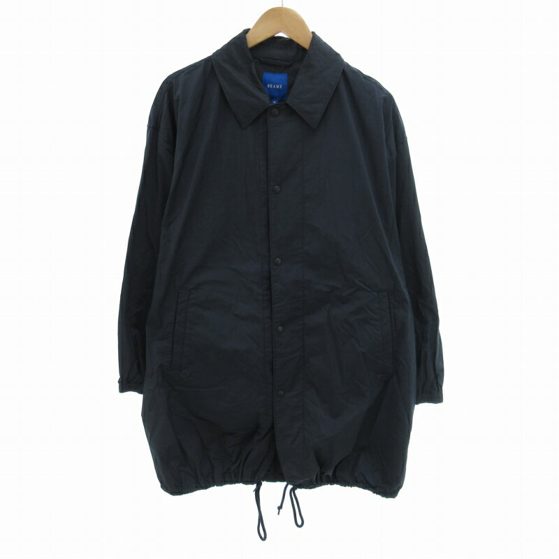 【中古】ビームス BEAMS 美品 18AW ロング コーチジャケット ハイストレッチ 11-19-1014-120 M 紺 ネイビー /HO◆ 1216 メンズ 【ベクトル 古着】 241216