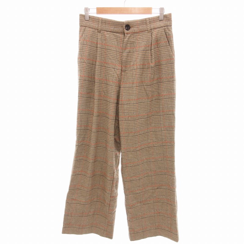 【中古】ザラ ZARA ワイドパンツ スラックス ストレート チェック M ベージュ /HO◆ 1228 レディース 【ベクトル 古着】 241228