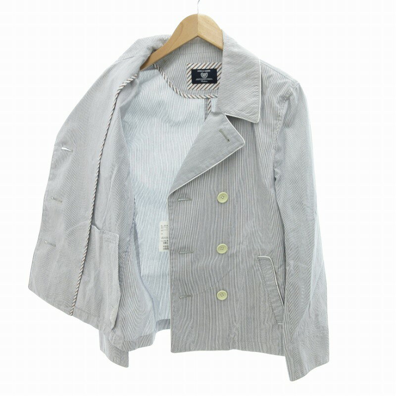 【中古】未使用品 コムサコミューン COMME CA COMMUNE タグ付き コードレーンピージャケット ブルゾン ストライプ ダブル M 紺 ネイビー /HO△ 0326 メンズ 【ベクトル 古着】 250326