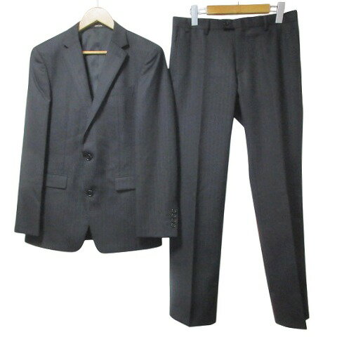 【中古】コムサメン COMME CA MEN スーツ セットアップ シングル テーラードジャケット パンツ スラックス シャドーストライプ 背抜き ウール ビジネス 46 M相当 黒 ブラック X メンズ 【ベクトル 古着】 250327
