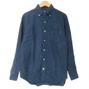 【中古】マッキントッシュ ロンドン MACKINTOSH LONDON 綿カポックネルシャツ ボタンダウン 長袖 ワンポイント刺? マチ付き L 紺 ネイビー ...