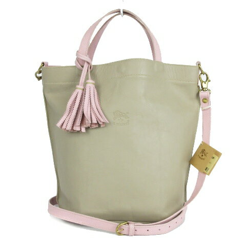 【中古】イルビゾンテ IL BISONTE 2way レザートートバッグ ショルダー タッセルチャーム グレージュ ピンク 鞄 レディース 【ベクトル 古着】 250412