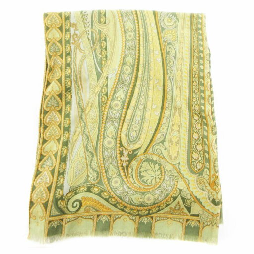 【中古】エトロ ETRO ストール ペイズリー柄 ウール シルク混 フリンジ イタリア製 緑 グリーン系 /HO□ 0422 ☆AA★ レディース 【ベクトル 古着】 250422 【中古】エトロ ETRO ストール ペイズリー柄 ウール シルク混 フリンジ イタリア製 緑 グリーン系 /HO□ 0422 ☆AA★ レディース 【ベクトル 古着】 250422