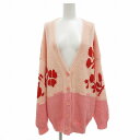 【中古】ユナイテッド・カラーズ・オブ・ベネトン UNITED COLORS OF BENETTON 大判柄ニットカーディガン フラワーモチーフ 配色切替 ピンク /UO レディース 【ベクトル 古着】 250505(4)