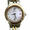 【中古】セイコー SEIKO Exceline エクセリーヌ 腕時計 ソーラー 9Pダイヤインデックス アナログ デイト 箱付き ゴールドカラー シルバーカラー SWCW058 1B22-0BK0 /MW レディース 【ベクトル 古着】 250527