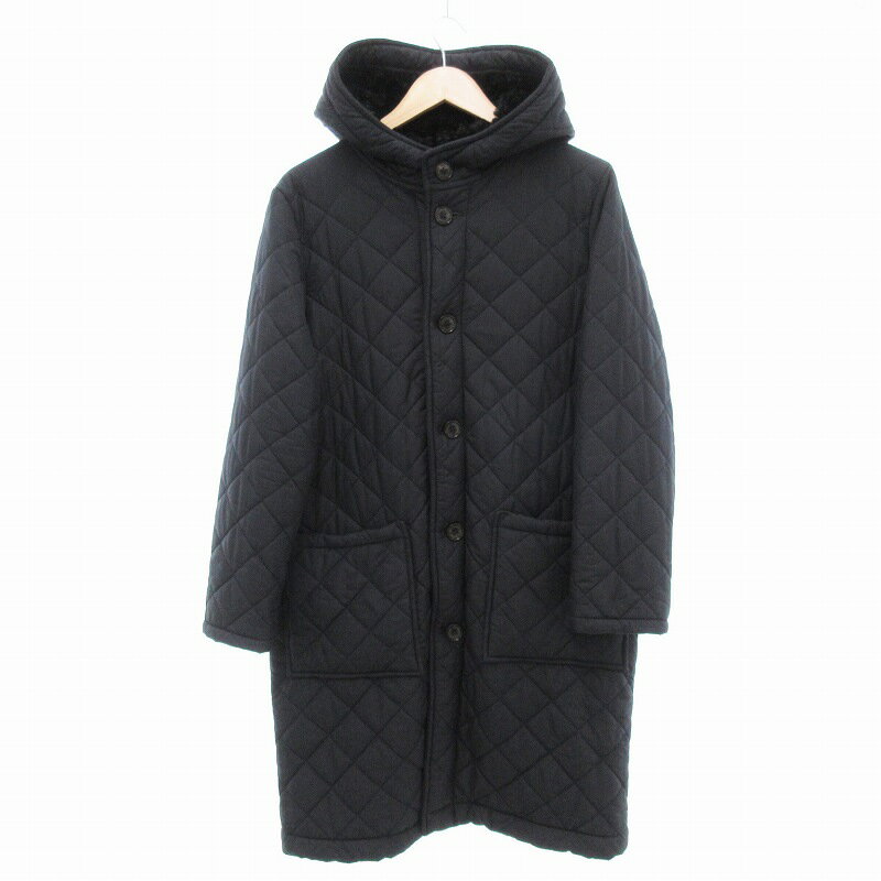 【中古】トラディショナルウェザーウェア Traditional Weatherwear キルティングコート ジャケット ロング 中綿 フード付き 裏起毛 38 ブラック /JS メンズ 【ベクトル 古着】 250522